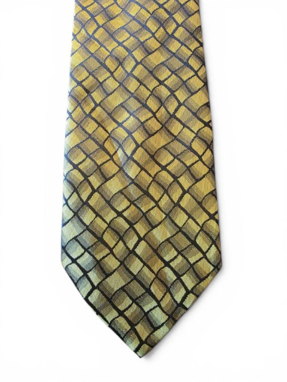 Thai Land Handmade 100% Silk Tie Gold Yellow Black Geometric Woven Necktie 57" - Picture 3 of 10